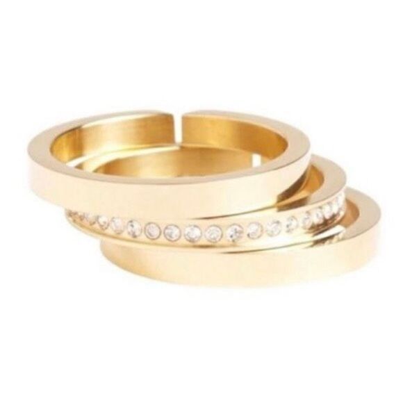 Vita Fede Cassio Pave Swarovski Crystal Gold 3 Ring Set New - Picture 4 of 8